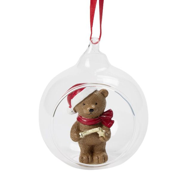 Boule de No&euml;l ouverte avec ours &Oslash;9cm transparent (2 mod&egrave;les)