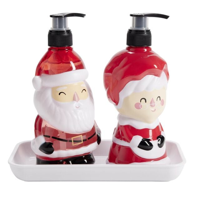 Savon mains liquide et lotion flacon P&egrave;re No&euml;l et M&egrave;re No&euml;l sur plateau 2x310ml