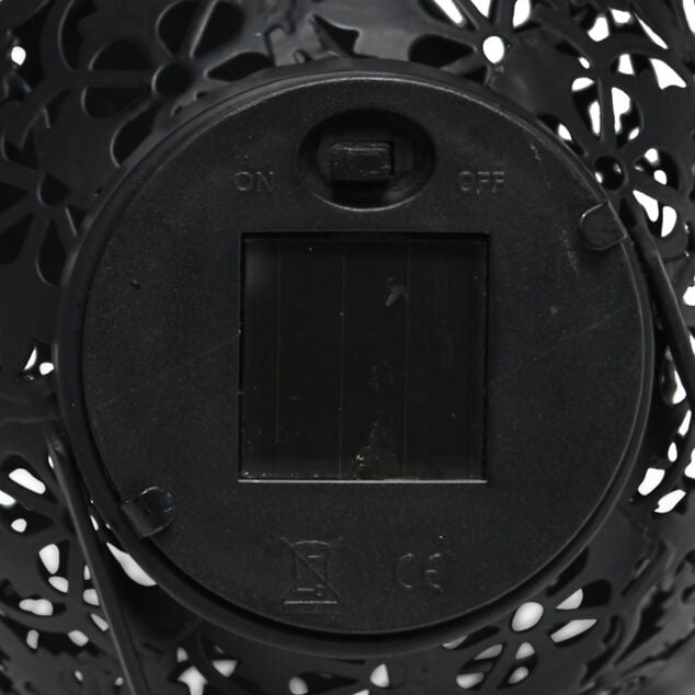Lanterne solaire en m&eacute;tal ajour&eacute; noir