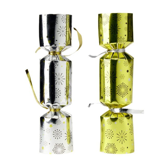 Papillote surprise 6 personnes argent&eacute; et dor&eacute; avec couronne et blague