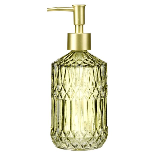 Distributeur de savon en verre cisel&eacute; et bouchon dor&eacute; &Oslash;8xH18,5cm (2&nbsp;mod&egrave;les)