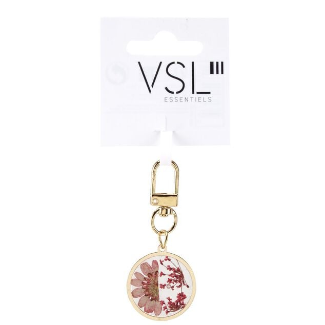 Porte-cl&eacute; en m&eacute;tal et r&eacute;sine fleurs s&eacute;ch&eacute;es L6,5cm (3 mod&egrave;les)