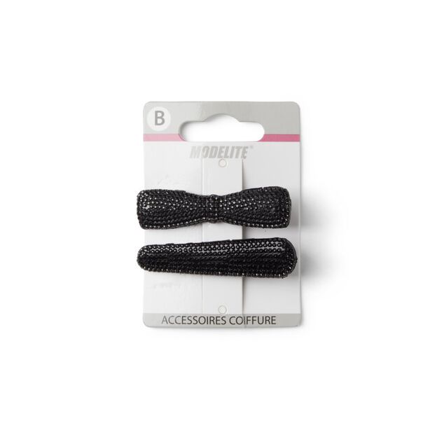 Lot de 2 pinces &agrave; cheveux plates crocodile &agrave; strass noir