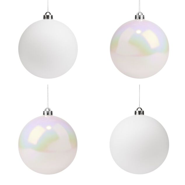 Boule de No&euml;l X4 blanc et iris&eacute; &Oslash;15cm