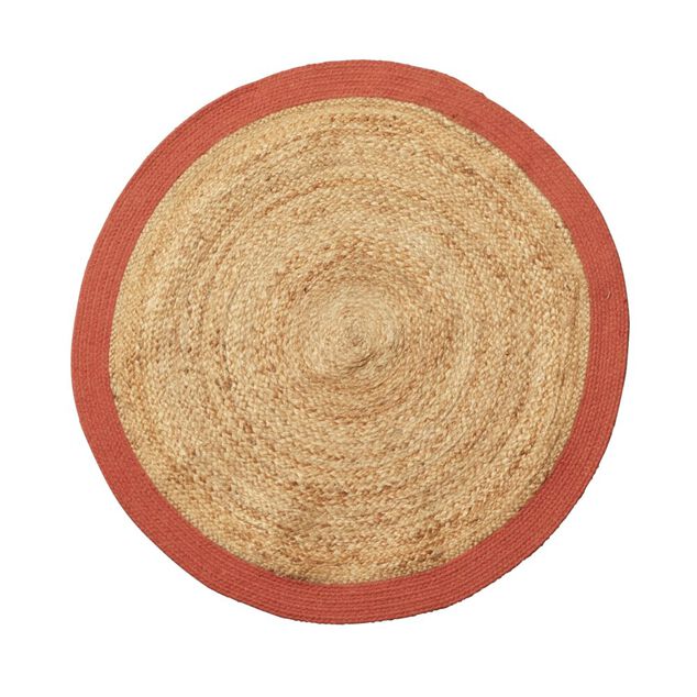 Tapis rond jute naturel contour terracotta &Oslash;90cm