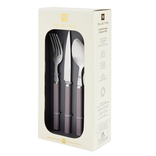 M&eacute;nag&egrave;re 16 pi&egrave;ces acier inoxydable manche textur&eacute; ros&eacute;