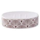 Porte-savon c&eacute;ramique motif vague japonaise blanc et rouge 13x8,5xH3cm