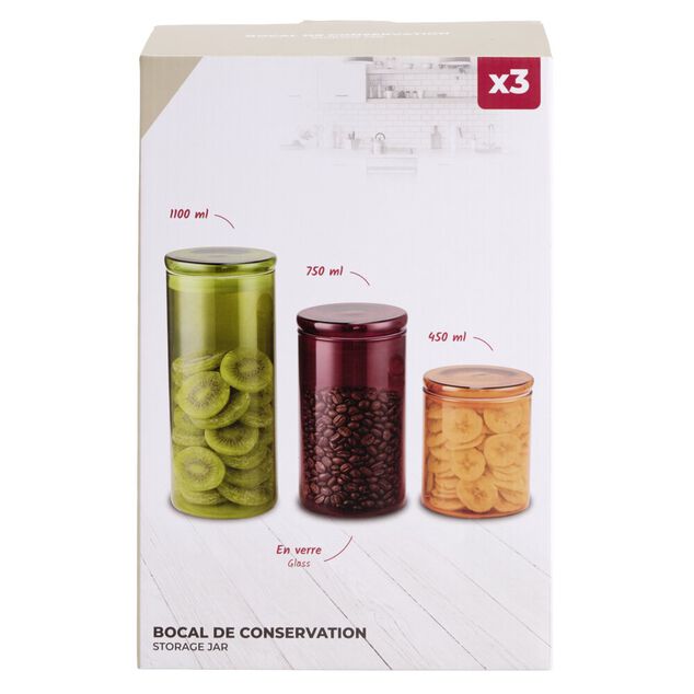 Bocal alimentaire x3 verre color&eacute; &Oslash;9