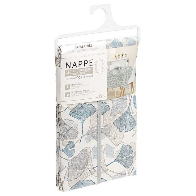 Toile cir&eacute;e rectangulaire imprim&eacute;e fleur pvc bleu et blanc