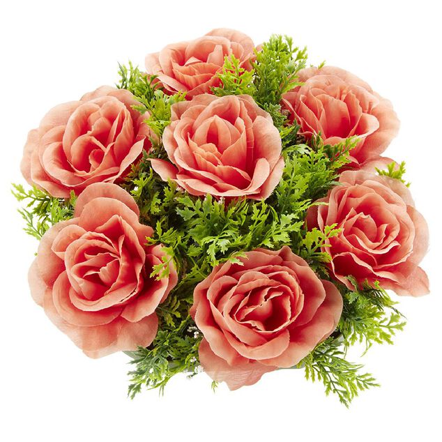 Boule de fleurs artificielles Rose et gypsophile blanc - 7 t&ecirc;tes