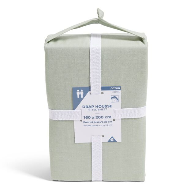 Drap housse 160x200cm 100% coton vert c&eacute;ladon