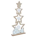 Sapin &eacute;toile en bois &agrave; poser d&eacute;cor chalet blanc H75cm
