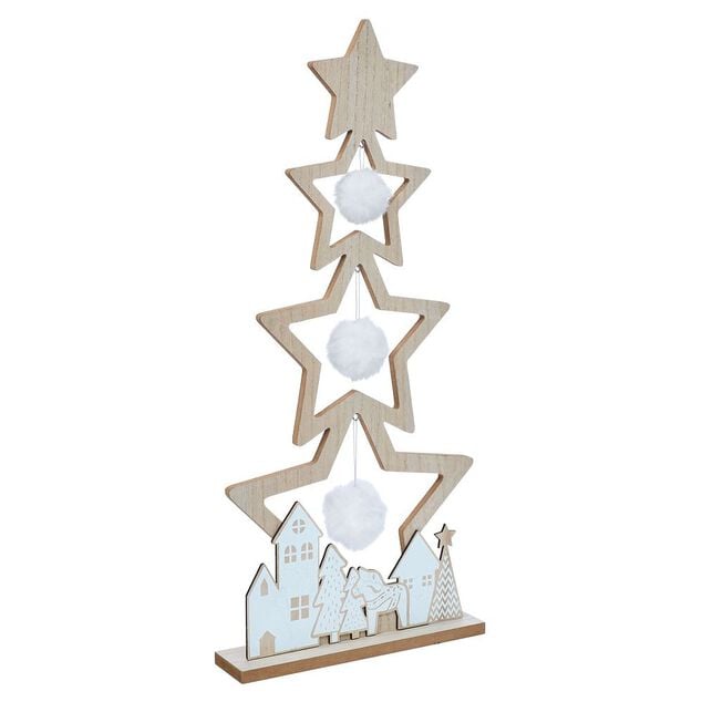 Sapin &eacute;toile en bois &agrave; poser d&eacute;cor chalet blanc H75cm