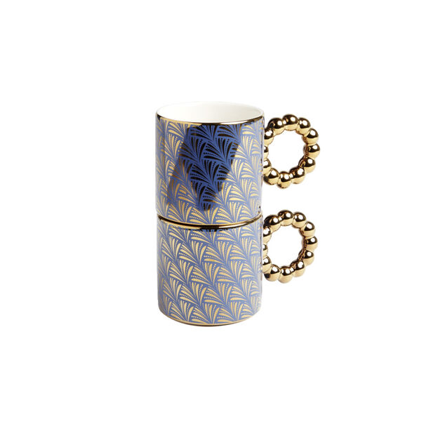 Lot de 2 mugs 30cl design chic bleu fonc&eacute; et dor&eacute;