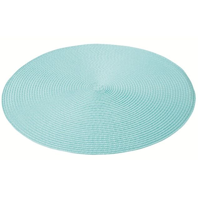 Set de table rond effet paille bleu uni &oslash;38 cm