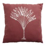 Coussin carr&eacute; d&eacute;perlant rouge motif palmier blanc 40x40cm