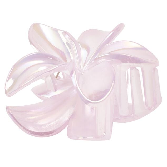 Pince cheveux fleur de tiar&eacute; plastique rose L10cm