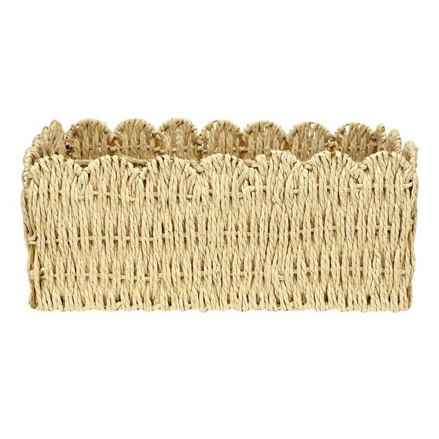 Pani&egrave;re en papier tress&eacute; beige et m&eacute;tal bord p&eacute;tale 38x30xH15cm