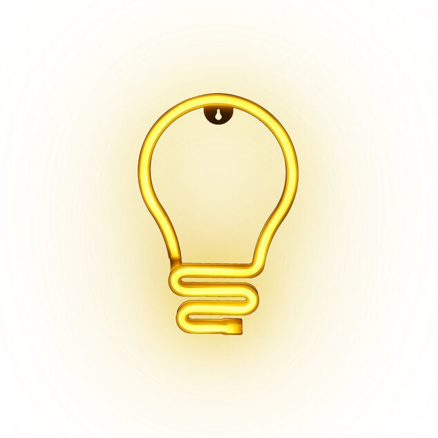 Lampe n&eacute;on LED forme ampoule jaune &agrave; suspendre L16,5xH26,5cm