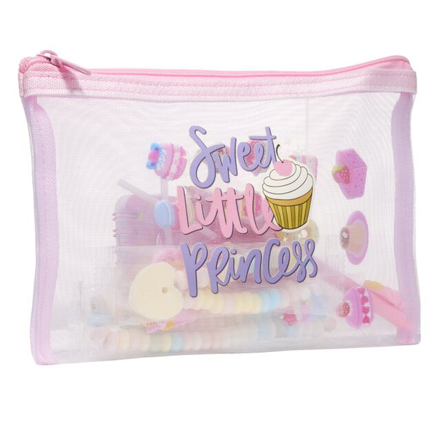 Trousse avec bonbons 50g et accessoires princesse 14,5x22,5cm (2 mod&egrave;les)