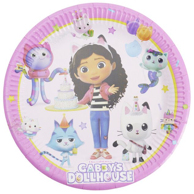 Lot de 8 assiettes rondes en carton Gabby's Dollhouse roses &Oslash;22,5cm