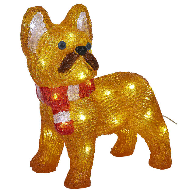Bulldog de No&euml;l lumineux 30LED blanc froid H30cm