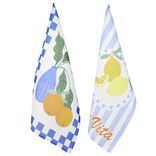 Torchon x2 coton Dolce Vita motif citrons et oranges 45x65cm