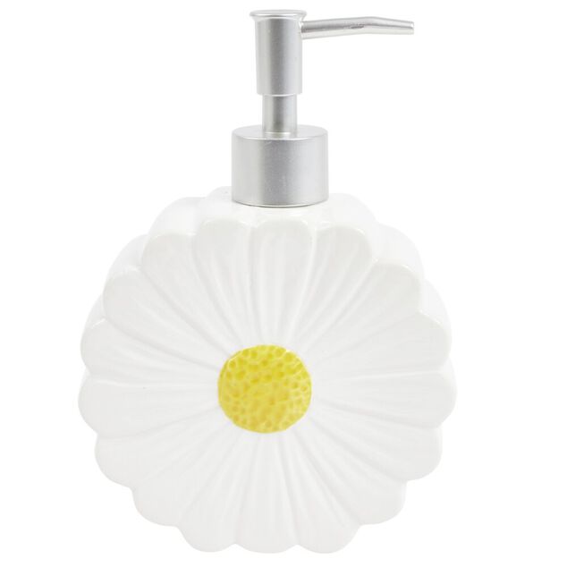 Distributeur de savon forme marguerite dolomite blanc et jaune &Oslash;13xH18cm
