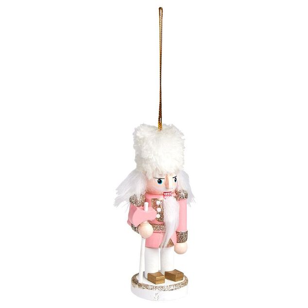 Décoration à suspendre Casse-noisette en bois rose et blanc H10cm
