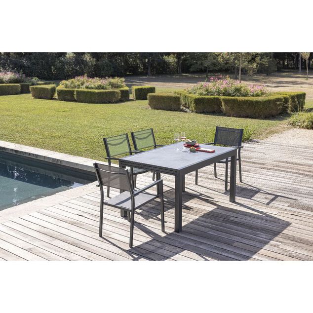 Table de jardin extensible Oslo verre effet marbre 135/270x90xH.75 cm
