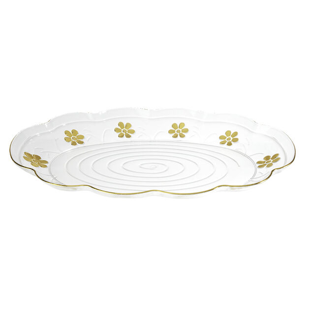 Plateau de service transparent et fleur jaune doré Ø32xH3cm