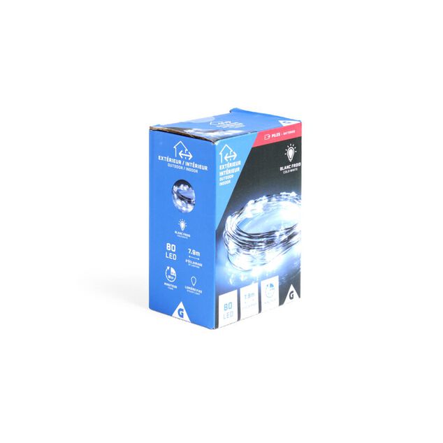 Guirlande fil en cuivre 80LED blanc froid 7,9m