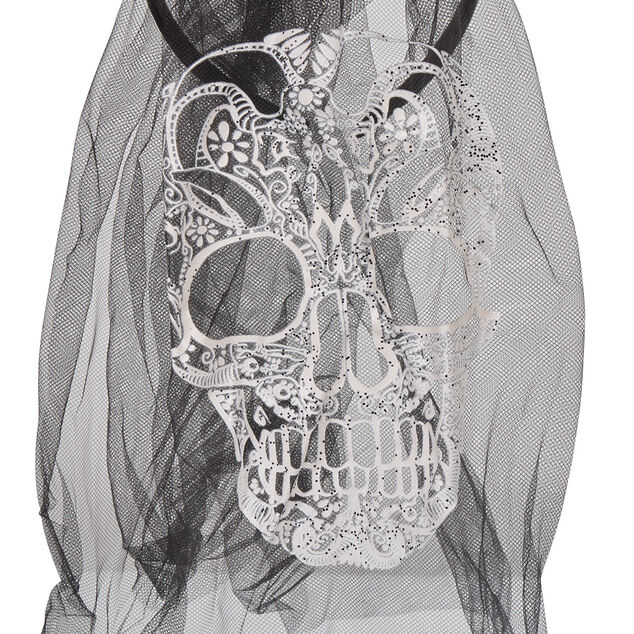 Serre-t&ecirc;te adulte Halloween voile calavera fleuri noir et rouge