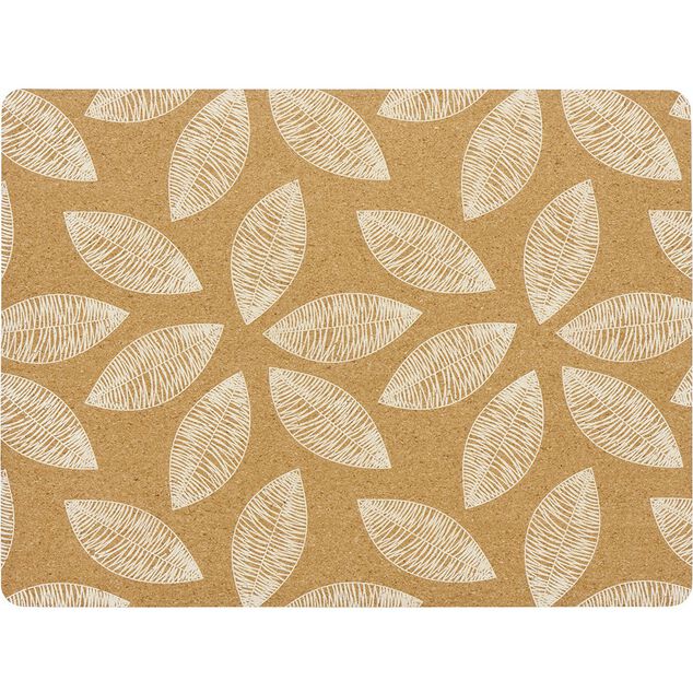 Set de table rectangulaire en li&egrave;ge imprim&eacute; feuille naturel blanc