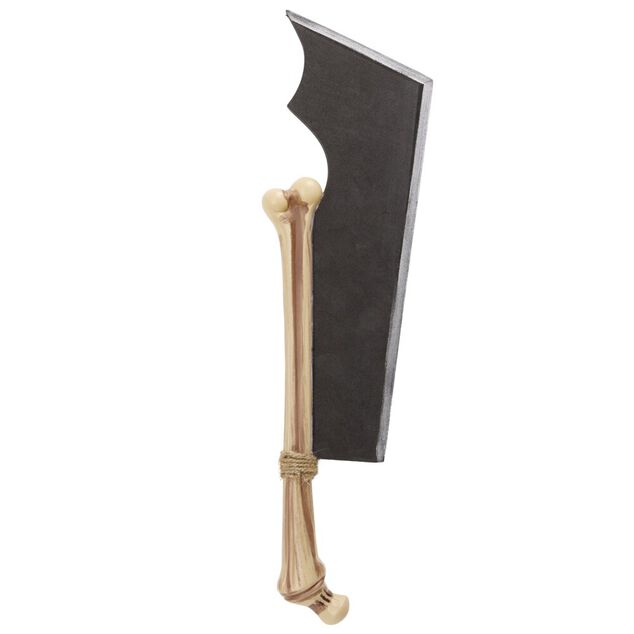 Hache factice Halloween manche squelette plastique L51cm (2 mod&egrave;les)