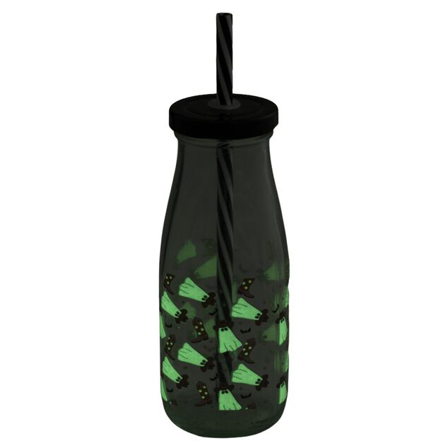 Gobelet paille Halloween 31cl verre motif phosphorescent (3 mod&egrave;les)