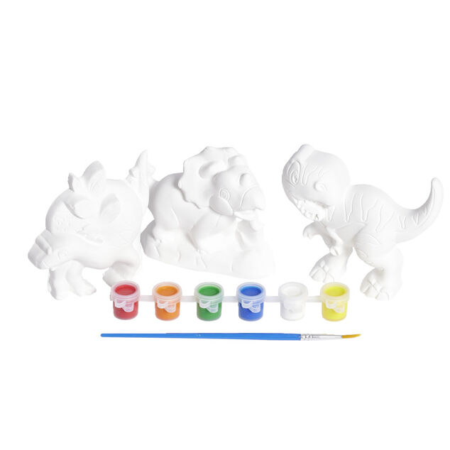 Lot 3 figurines &agrave; peindre th&egrave;me dinosaure - peinture et pinceau inclus