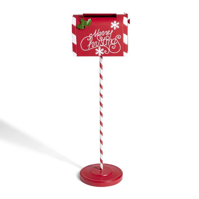 D&eacute;coration bo&icirc;te aux lettres de No&euml;l rouge et blanche H100cm