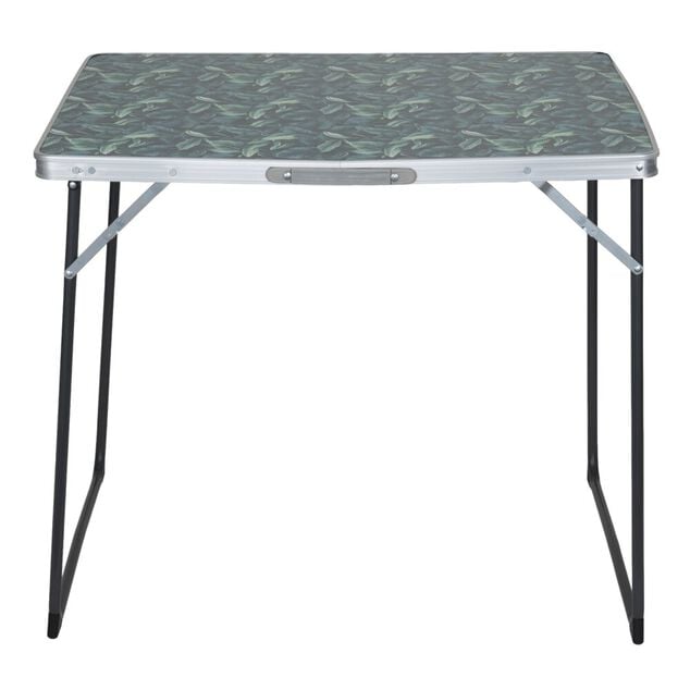 Table camping pliable acier aluminium bois motif feuillage exotique 80x60xH69cm