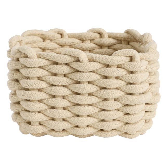 Pani&egrave;re salle de bain tissu tress&eacute; 20x15xH13cm (2 mod&egrave;les beige ou rose)