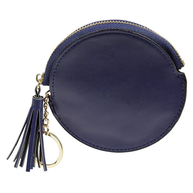 Porte monnaie rond simili avec fermeture pompon