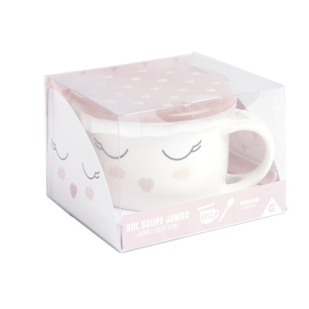 Bol jumbo 62cl avec cuill&egrave;re et couvercle blush girly