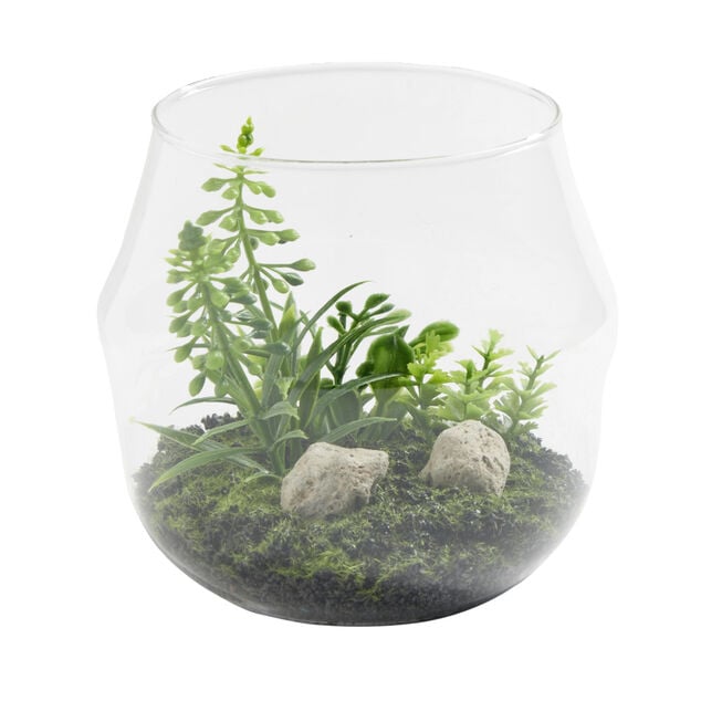 Vase en verre terrarium artificiel &Oslash;12xH12cm (2 mod&egrave;les)
