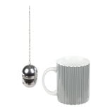 Mug porcelaine avec boule à thé inox noir blanc 35 cl