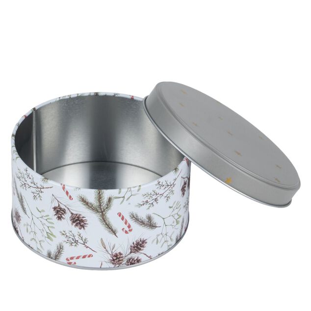 Bo&icirc;te alimentaire ronde avec couvercle imprim&eacute; No&euml;l m&eacute;tal &Oslash;19XH9 cm