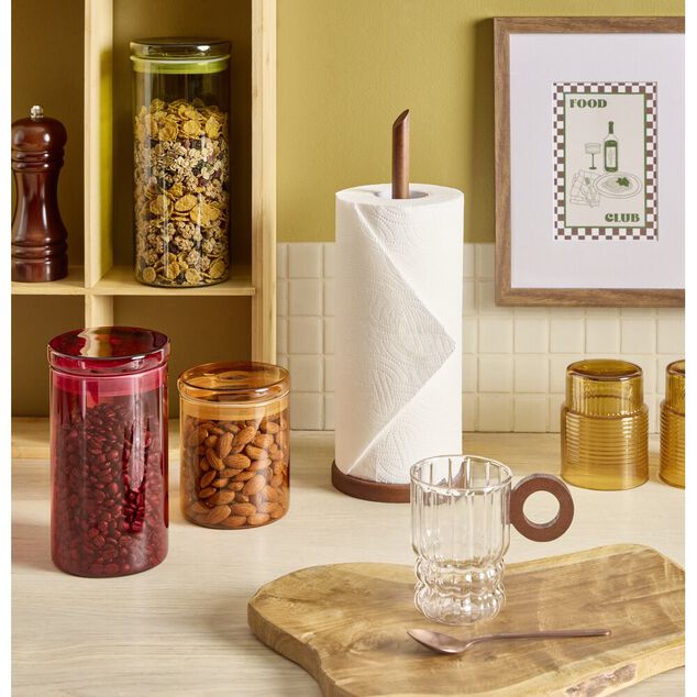 Mug 28cl en verre transparent avec anse ronde en bois &Oslash;7,5xH9cm