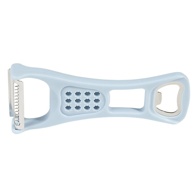 D&eacute;capsuleur &eacute;plucheur multifonction en acier et plastique bleu L15,5cm