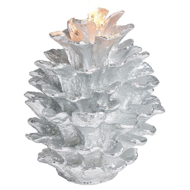 Bougie de No&euml;l pomme de pin gris argent&eacute; 20H - &Oslash;10,5xH13,5cm