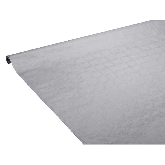 Nappe damass&eacute;e gris clair en papier 6 m