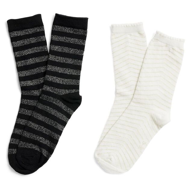 Lot 2 paires de chaussettes femme fils métallisés - Beige